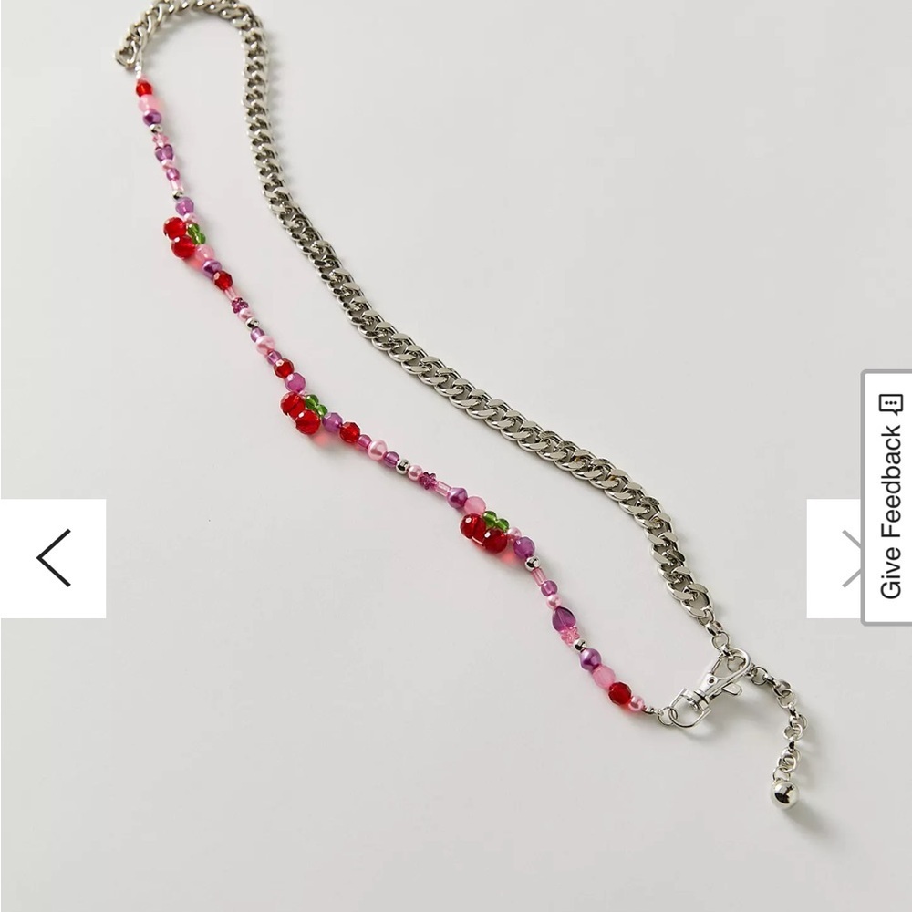 Nwt Urban Outfitters Y2K Bead and Body Silver Red Cherry Chain Belt